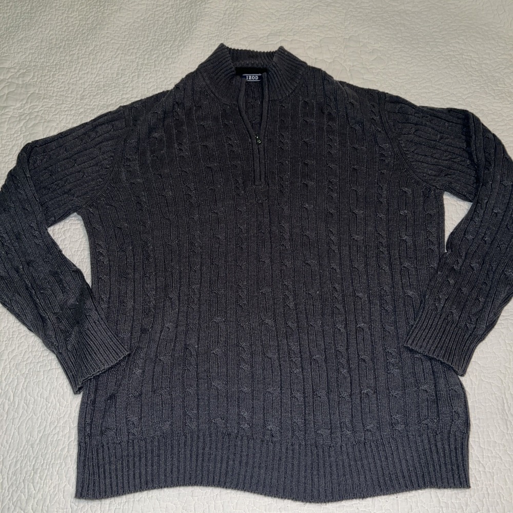 New IZOD 1/4 Zip~2XL~gray Cable Knit Sweater Mens Classic Preppy
